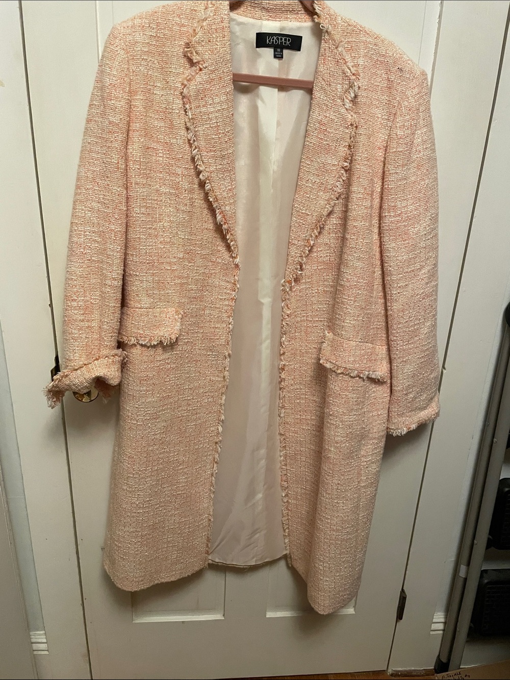 Kasper Blush Pink Tweed Long Blazer Coat